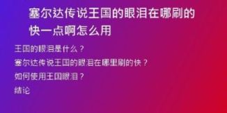 塞爾達傳說王國的眼淚在哪刷的快一點啊怎么用