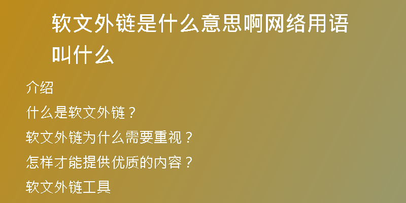 軟文外鏈?zhǔn)鞘裁匆馑及【W(wǎng)絡(luò)用語叫什么