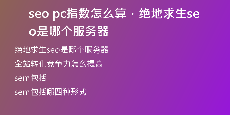 seo pc指數(shù)怎么算，絕地求生seo是哪個服務(wù)器