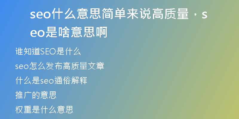 seo什么意思簡單來說高質量，seo是啥意思啊