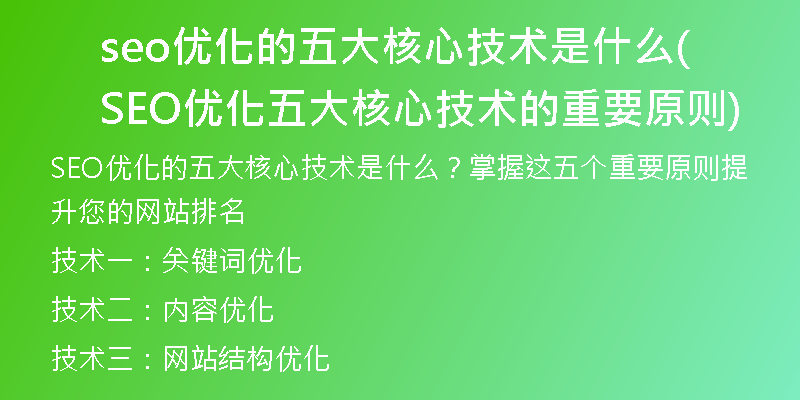 seo優(yōu)化的五大核心技術是什么(SEO優(yōu)化五大核心技術的重要原則)