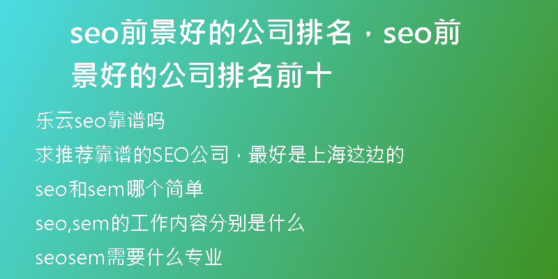 seo前景好的公司排名，seo前景好的公司排名前十