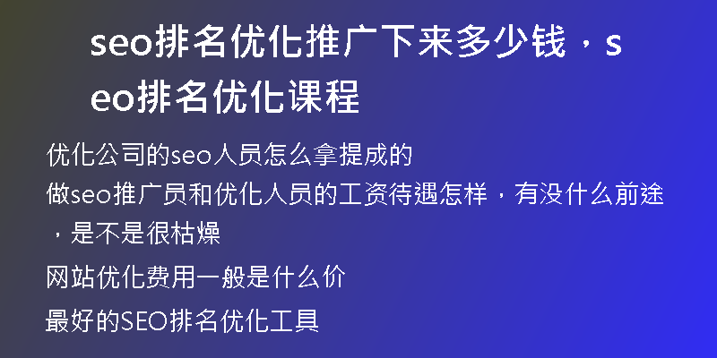 seo排名優(yōu)化推廣下來多少錢，seo排名優(yōu)化課程