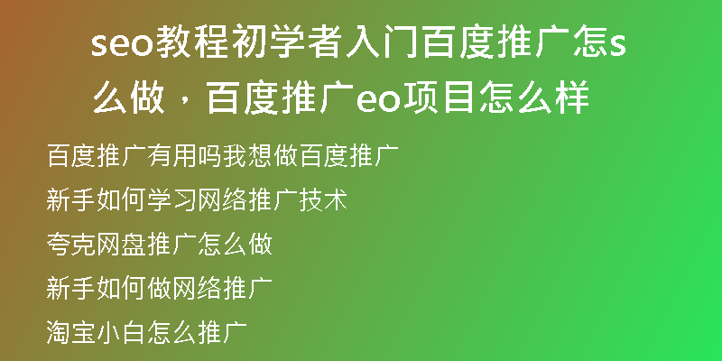 seo教程初學(xué)者入門百度推廣怎么做，百度推廣seo項目怎么樣