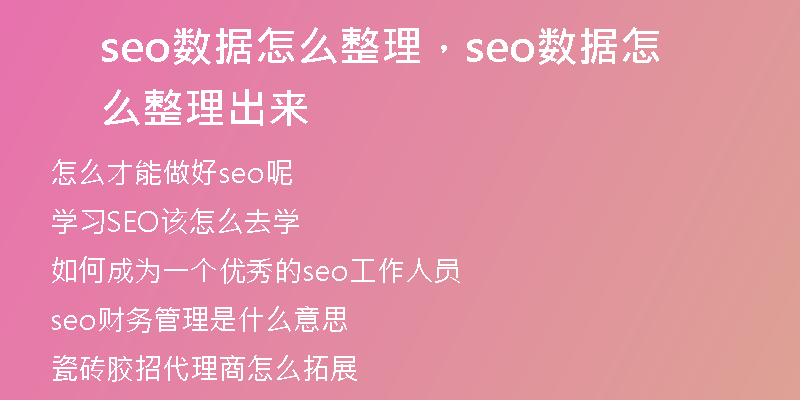 seo數(shù)據(jù)怎么整理，seo數(shù)據(jù)怎么整理出來(lái)