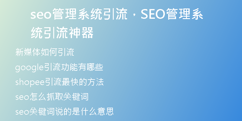 seo管理系統(tǒng)引流，SEO管理系統(tǒng)引流神器