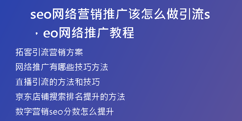 seo網(wǎng)絡(luò)營(yíng)銷推廣該怎么做引流，seo網(wǎng)絡(luò)推廣教程